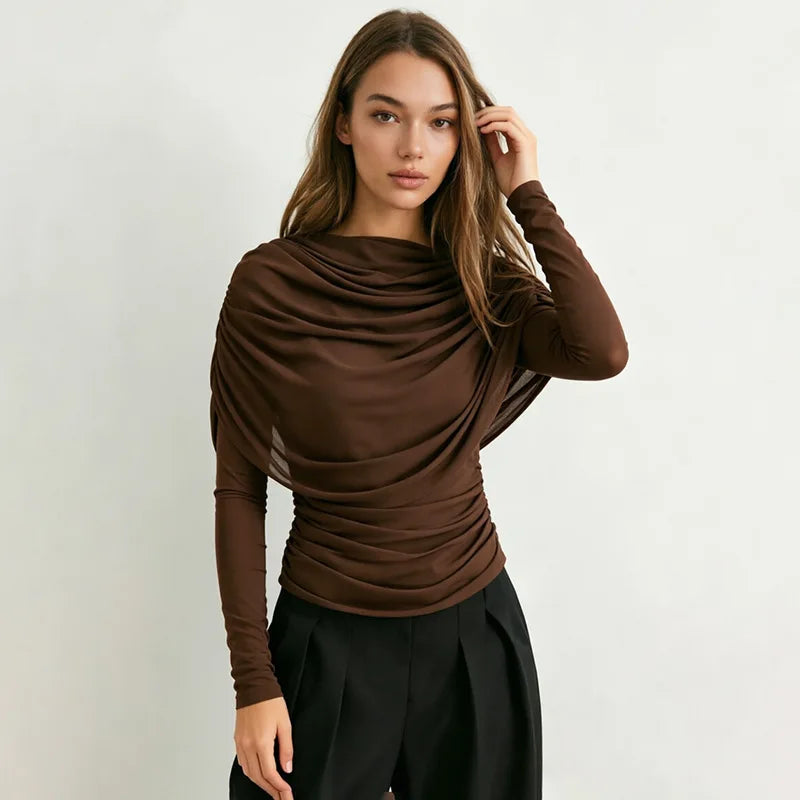 Camiseta de Tricô com Manga Longa e Gola Redonda Éclat Lenogue