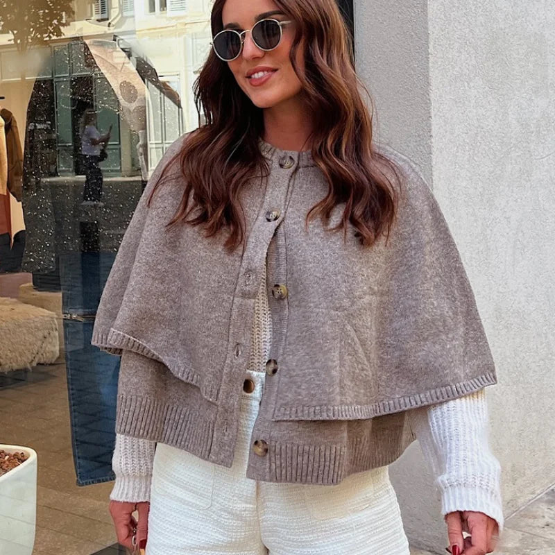 Cardigã Capa Cropped em Tricot para Casual Chic Lenogue