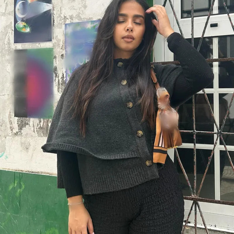 Cardigã Capa Cropped em Tricot para Casual Chic Lenogue