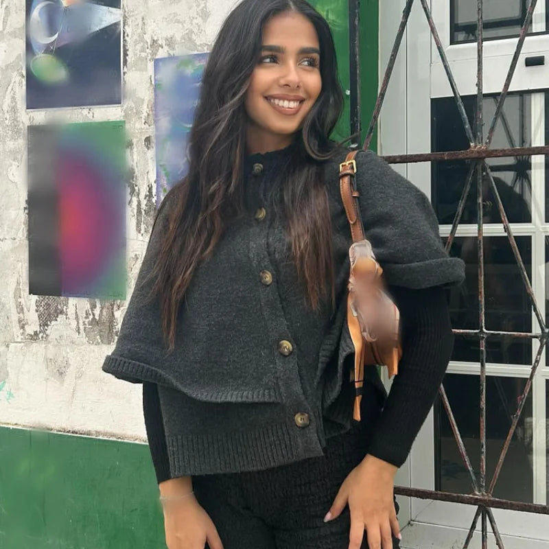 Cardigã Capa Cropped em Tricot para Casual Chic Lenogue