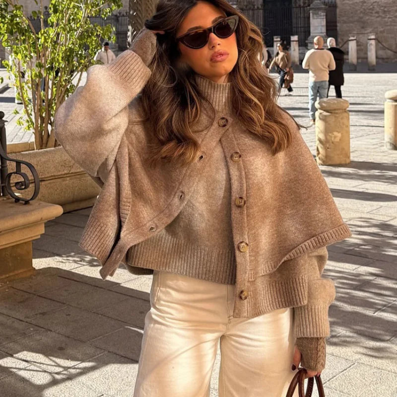 Cardigã Capa Cropped em Tricot para Casual Chic Lenogue