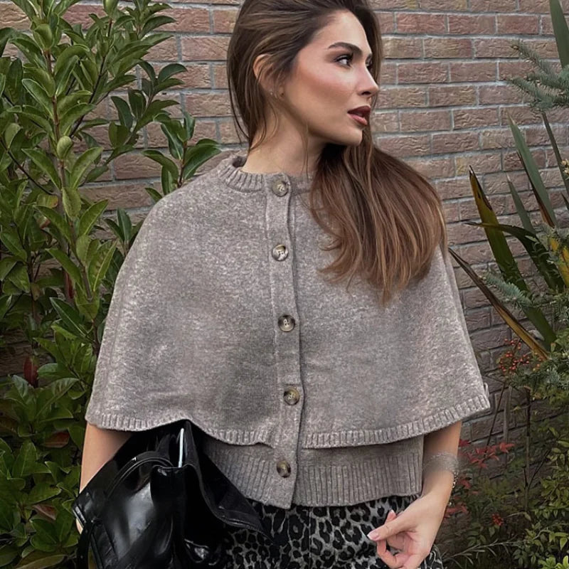 Cardigã Capa Cropped em Tricot para Casual Chic Lenogue Cinza / p