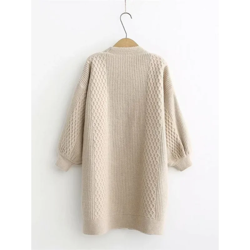 Cardigã Casual Longo em Tricot com Manga Lanterna Lenogue