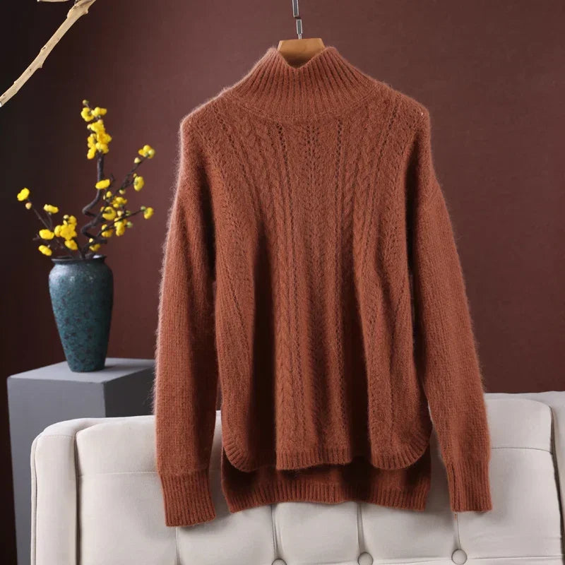 Cardigã de Cashmere em Tricot com Gola Alta Lenogue