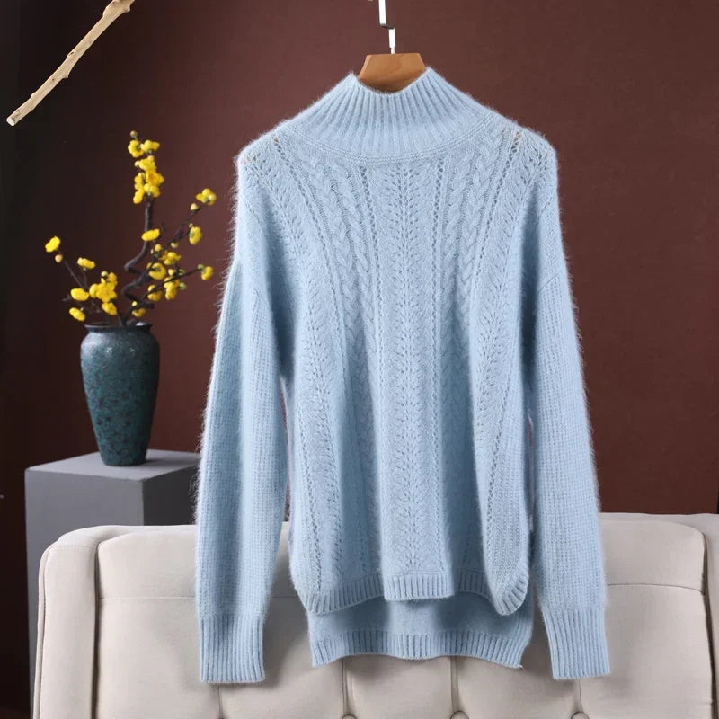 Cardigã de Cashmere em Tricot com Gola Alta Lenogue