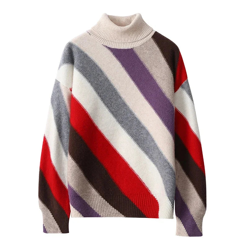 Cardigã de Lã Merino Gola Alta em Tricot Lenogue