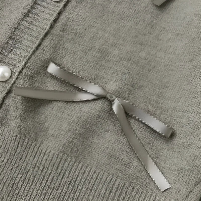 Cardigã em Tricot com Laço para Casual Chic Lenogue