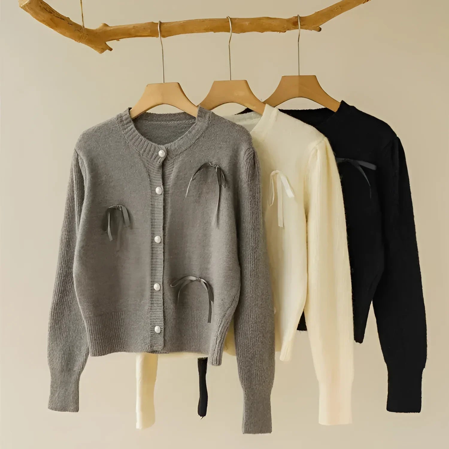 Cardigã em Tricot com Laço para Casual Chic Lenogue