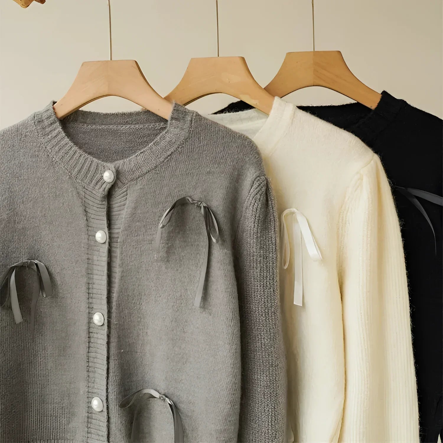 Cardigã em Tricot com Laço para Casual Chic Lenogue