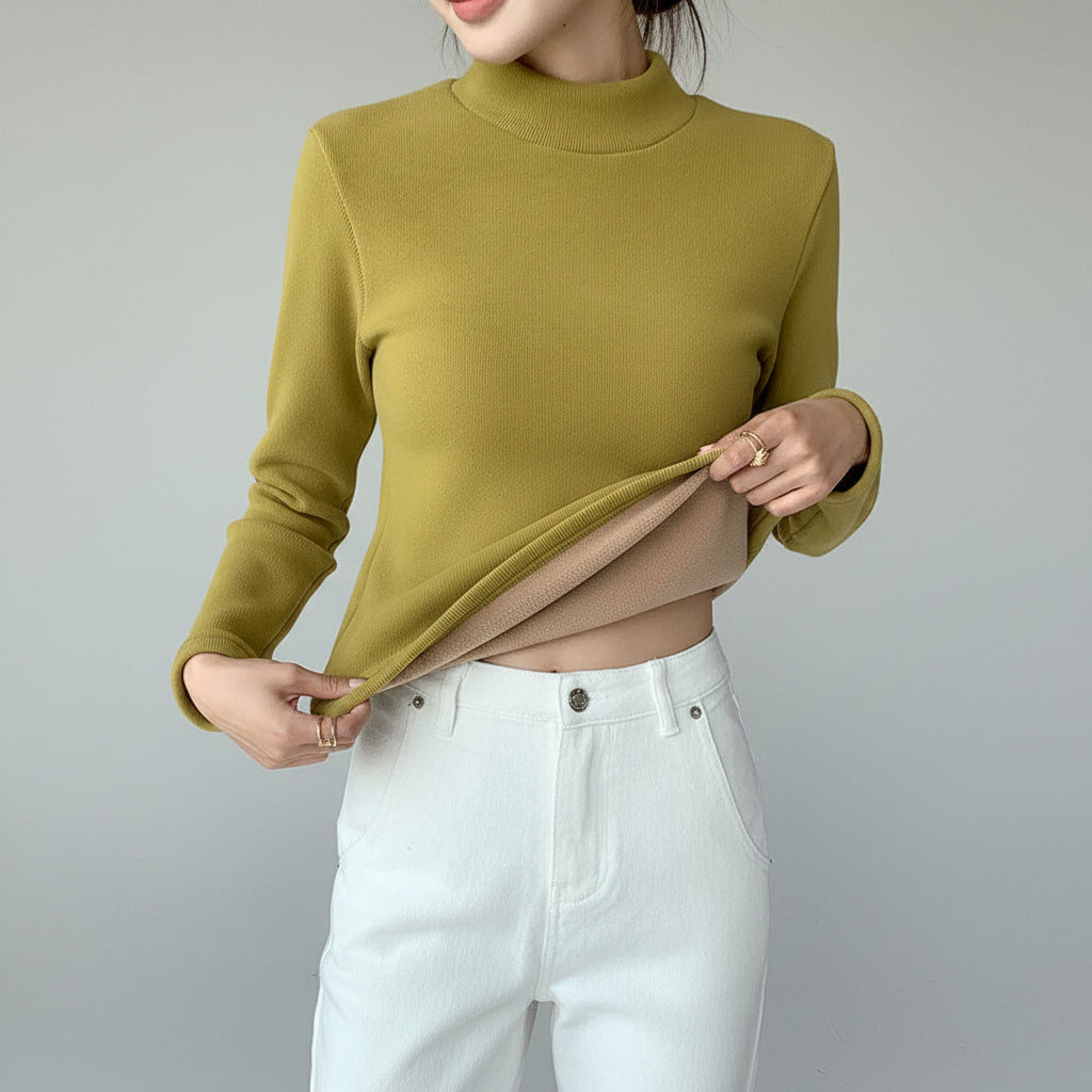 Casaco Peluciado com Gola Alta e Forro de Veludo Lenogue Amarelo / m