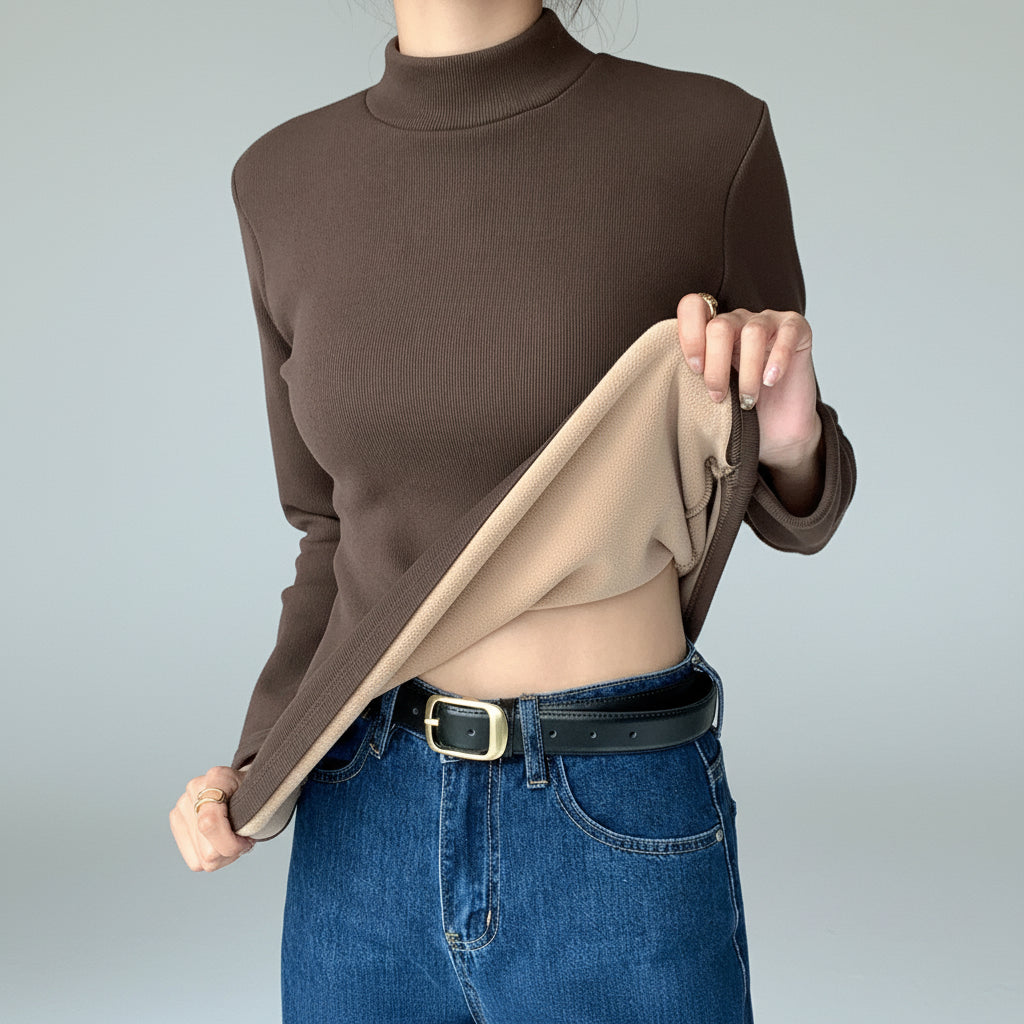 Casaco Peluciado com Gola Alta e Forro de Veludo Lenogue Marrom / m