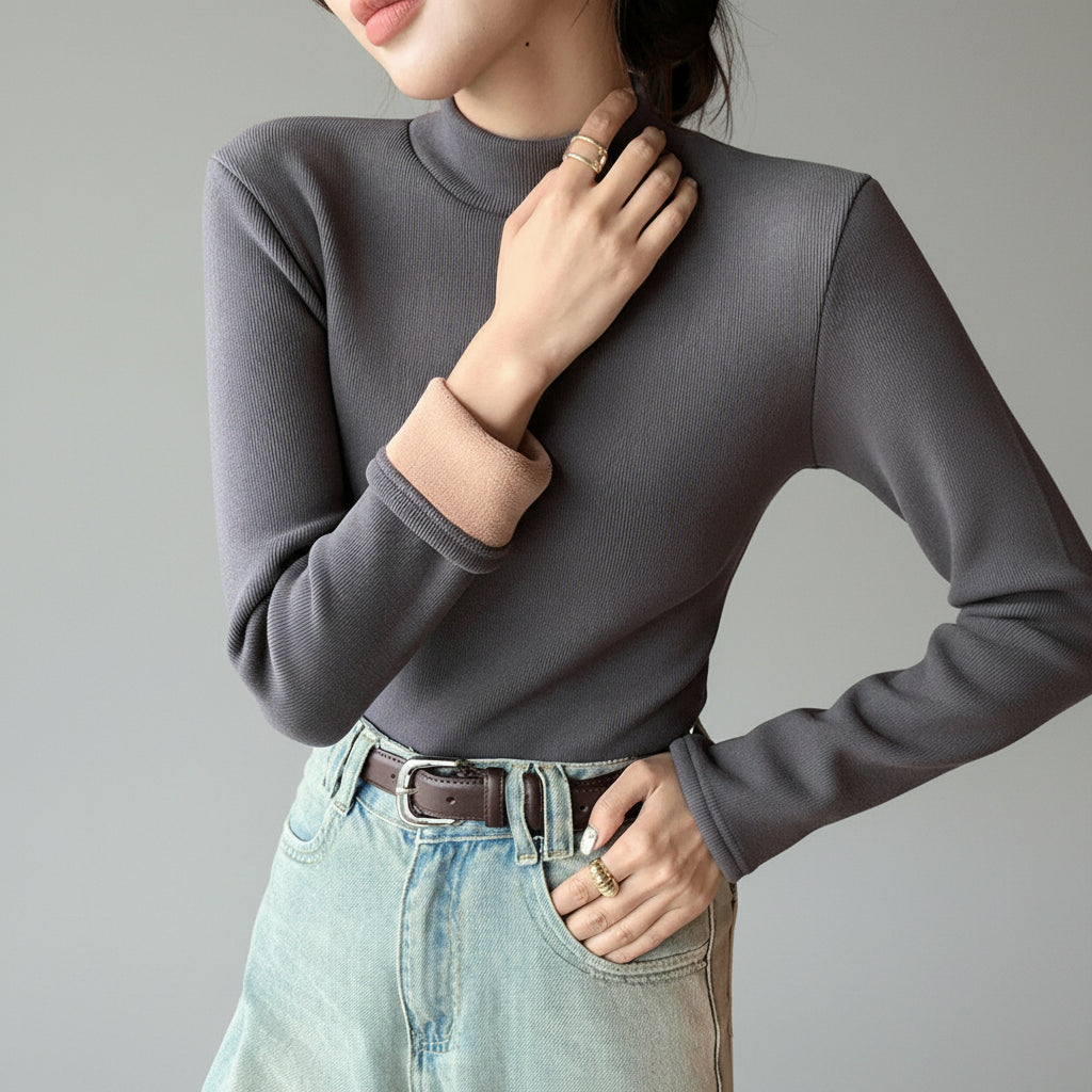 Casaco Peluciado com Gola Alta e Forro de Veludo Lenogue Cinza / m