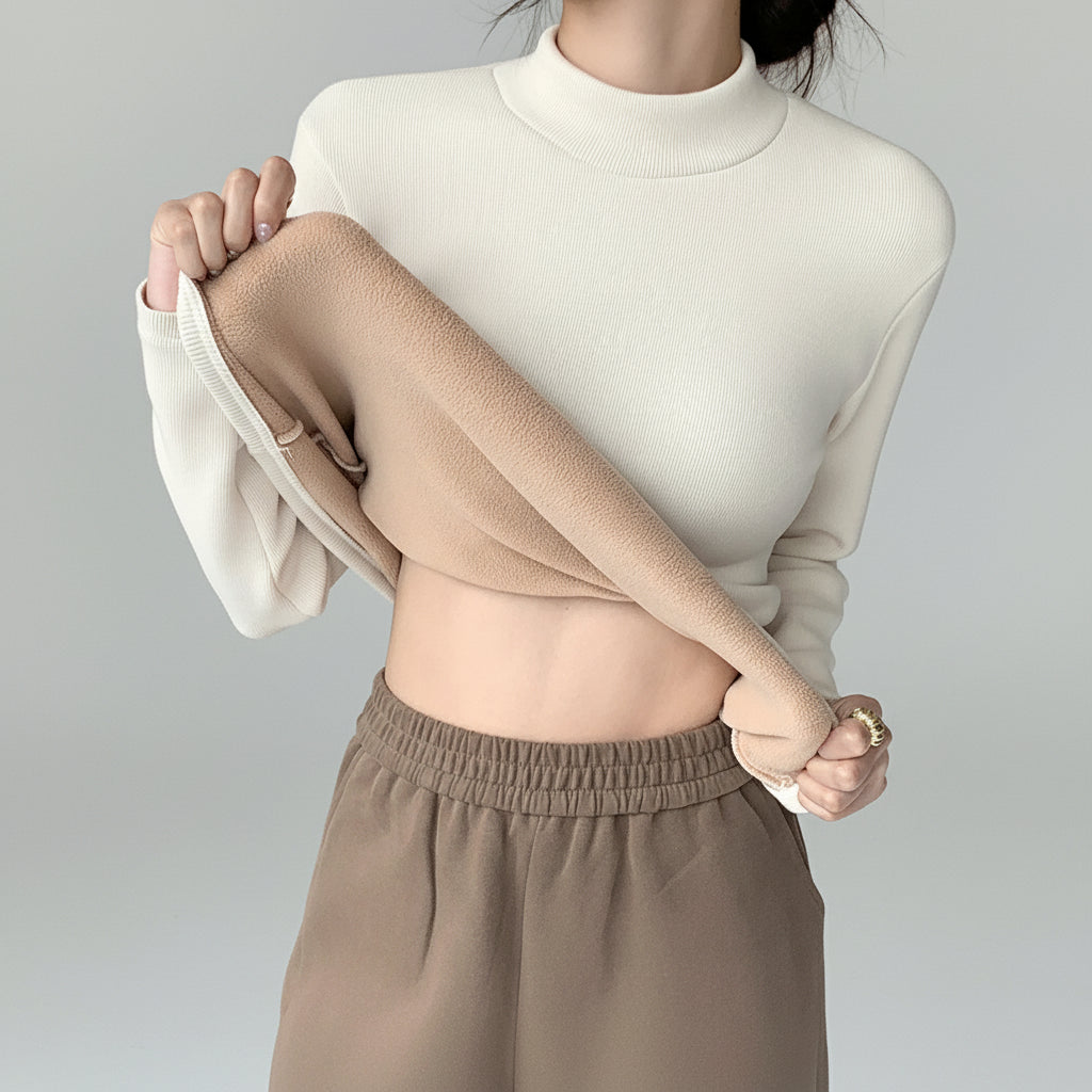 Casaco Peluciado com Gola Alta e Forro de Veludo Lenogue Bege / m