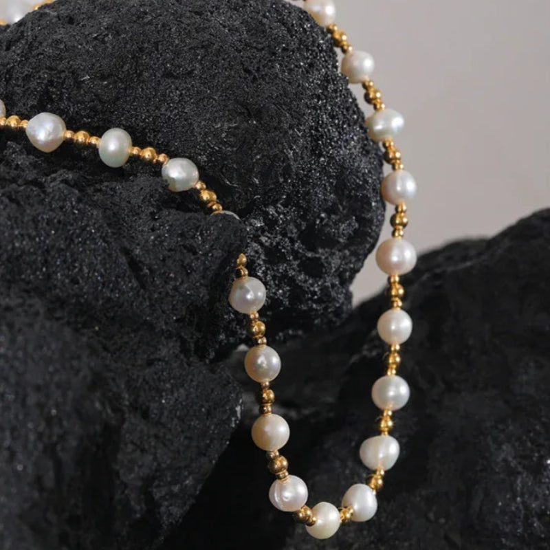 Colar de Pérolas água Doce Banhado a Ouro 18k Lenogue