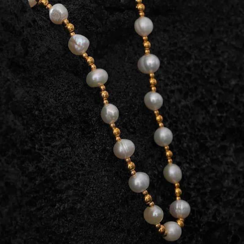 Colar de Pérolas água Doce Banhado a Ouro 18k Lenogue