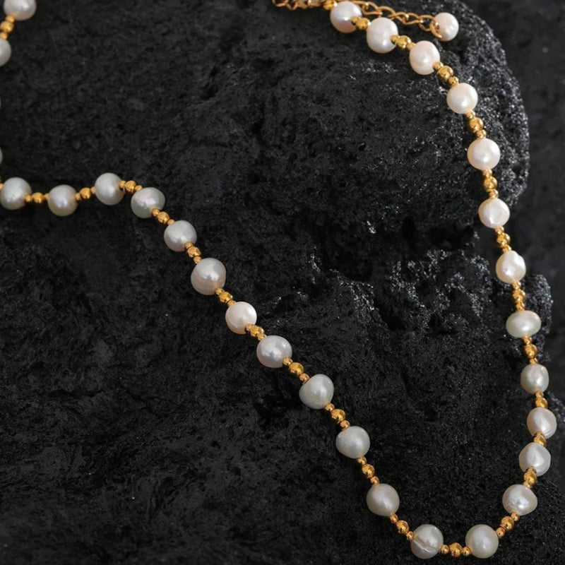 Colar de Pérolas água Doce Banhado a Ouro 18k Lenogue