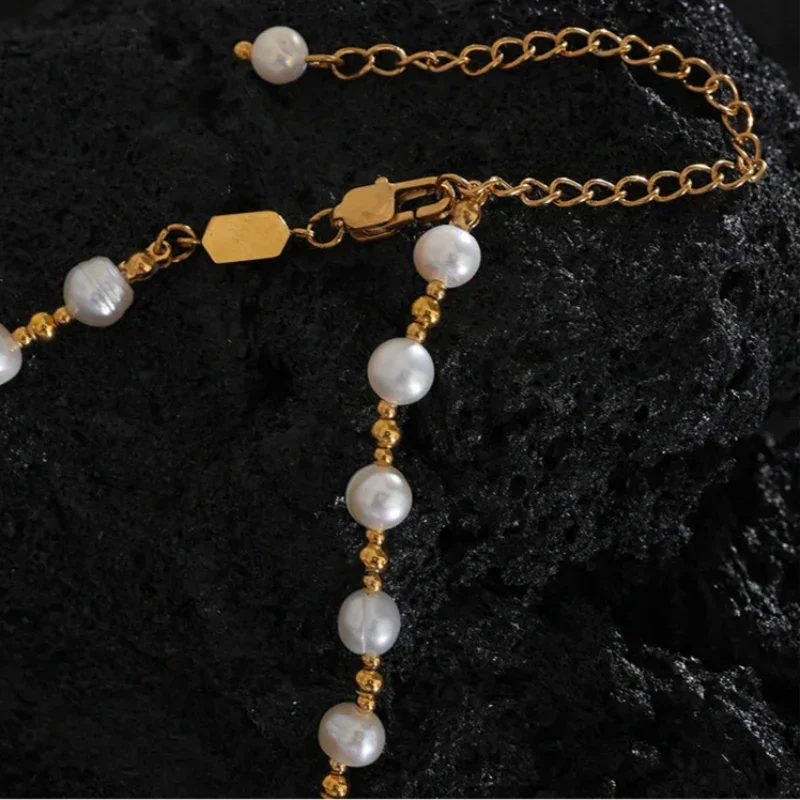 Colar de Pérolas água Doce Banhado a Ouro 18k Lenogue