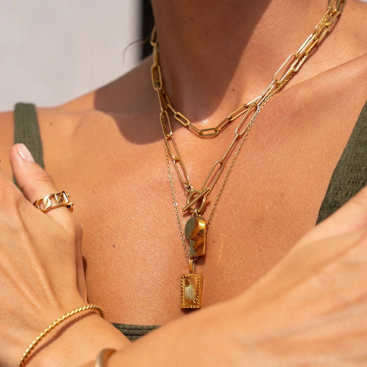 Colar Luxurious Corrente Pingente Geométrico Liso Lenogue Ouro / 45cm