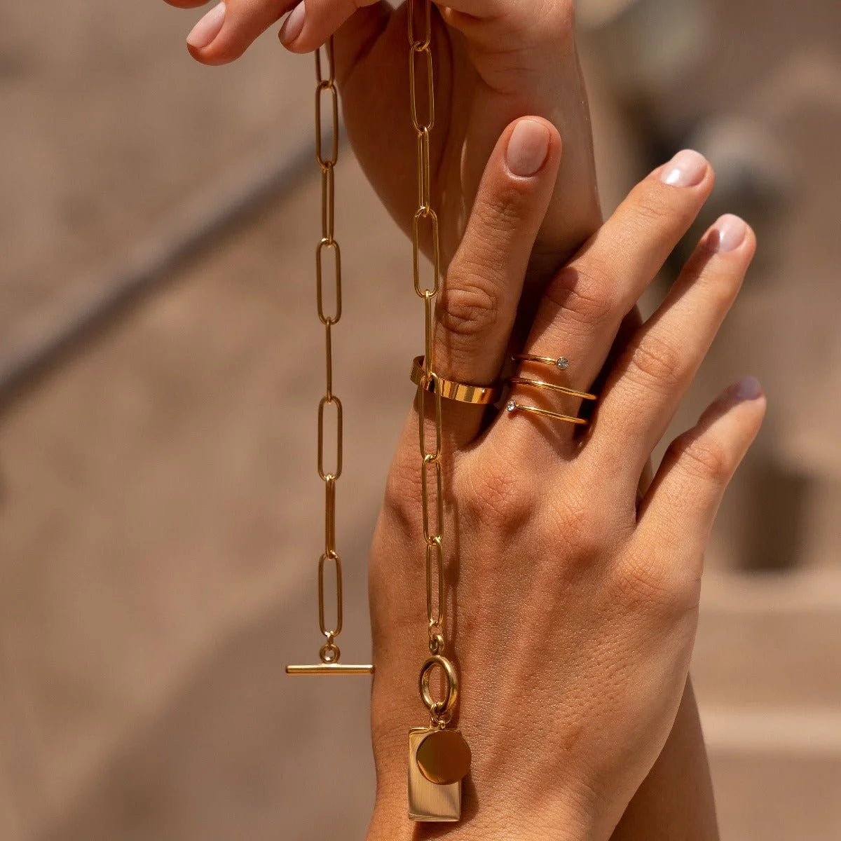 Colar Luxurious Corrente Pingente Geométrico Liso Lenogue Ouro / 45cm