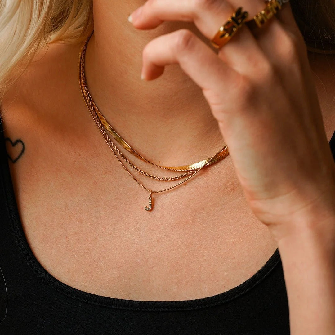 Colar Noble Letra Inicial Zircônia Lenogue Ouro