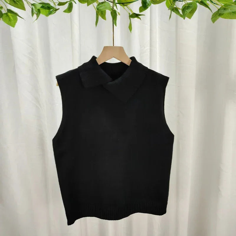 Colete de Tricot Gola Lapela sem Manga Slim Raffiné Lenogue
