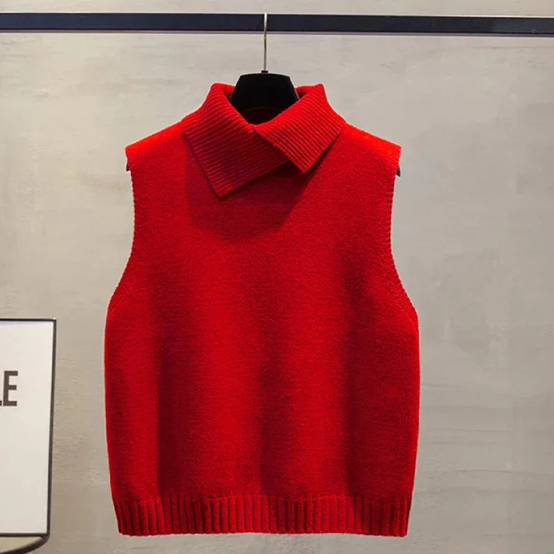 Colete de Tricot Gola Lapela sem Manga Slim Raffiné Lenogue