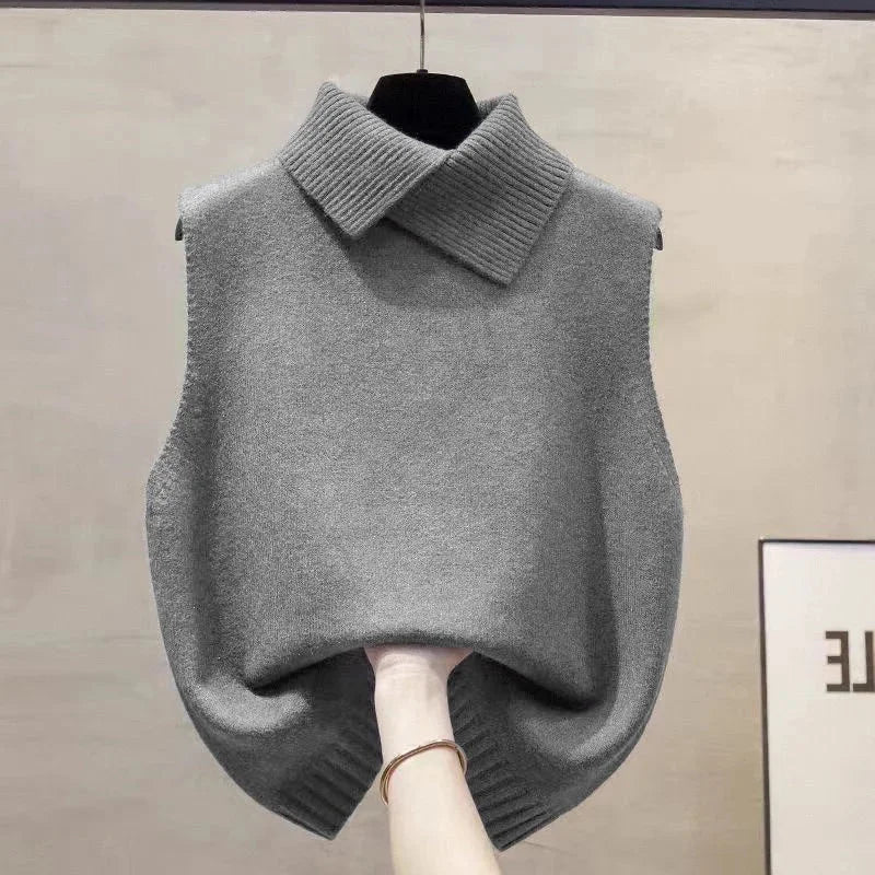 Colete de Tricot Gola Lapela sem Manga Slim Raffiné Lenogue Cinza / único