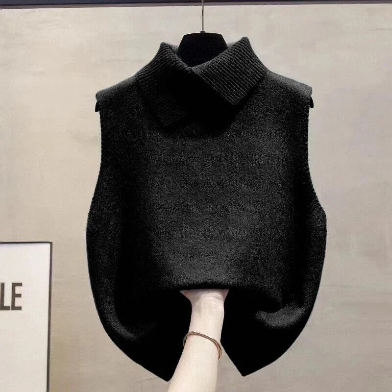 Colete de Tricot Gola Lapela sem Manga Slim Raffiné Lenogue Preto / único