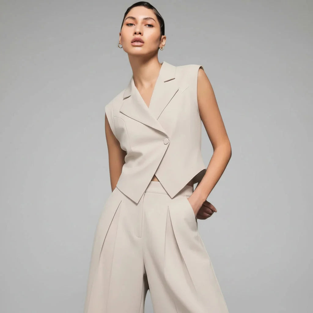 Conjunto Alfaiataria Wide Leg Gola Lapela Slim élégant Lenogue