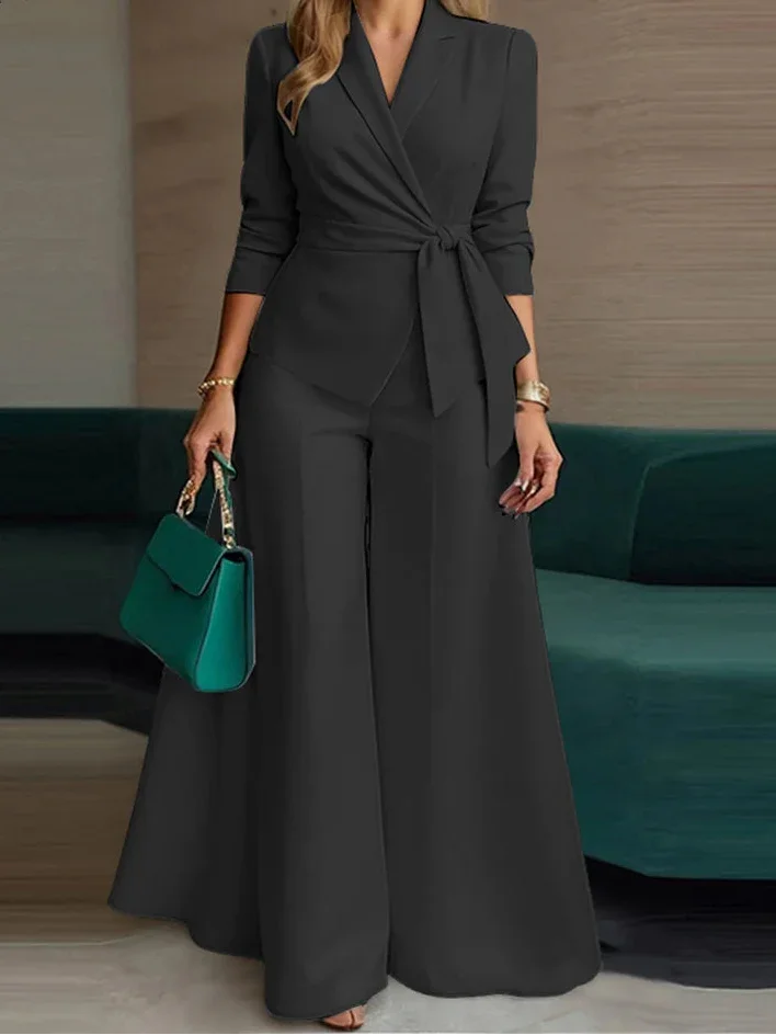 Conjunto Blazer Leve com Cinto e Calça Pantalona Lenogue