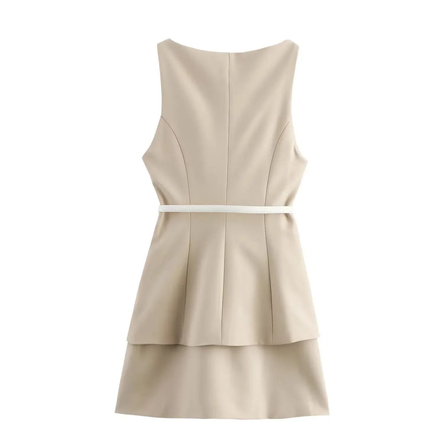 Conjunto Blusa sem Mangas Gola Redonda e Vestido Curto com Cinto Lenogue