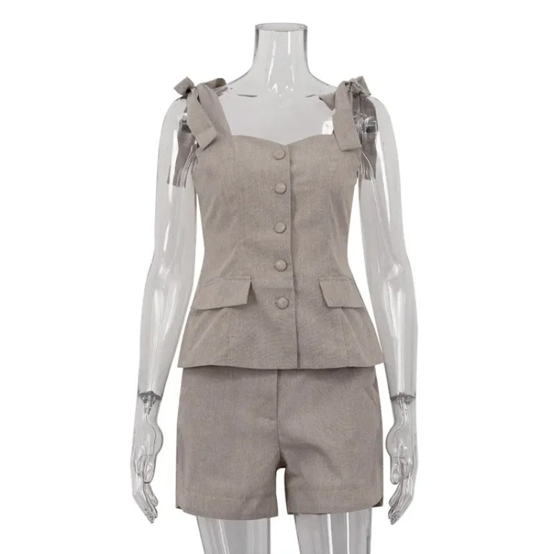 Conjunto Cardigã Top e Shorts de Poliéster Cintura Elástica Lenogue