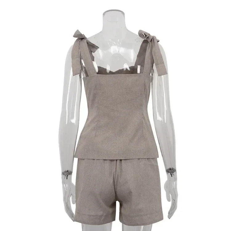 Conjunto Cardigã Top e Shorts de Poliéster Cintura Elástica Lenogue