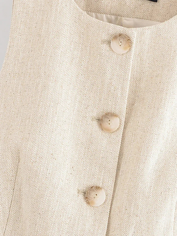 Conjunto Colete e Calça Reta de Alfaiataria Cintura Alta Lenogue