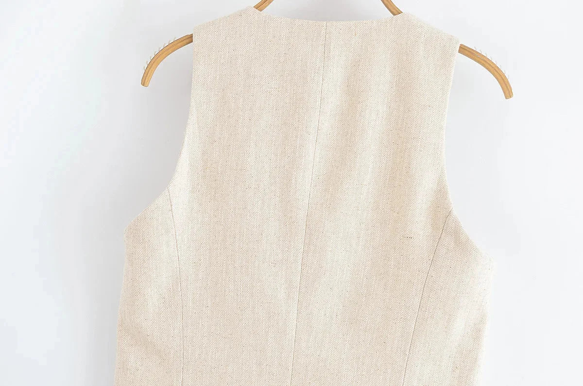 Conjunto Colete e Calça Reta de Alfaiataria Cintura Alta Lenogue