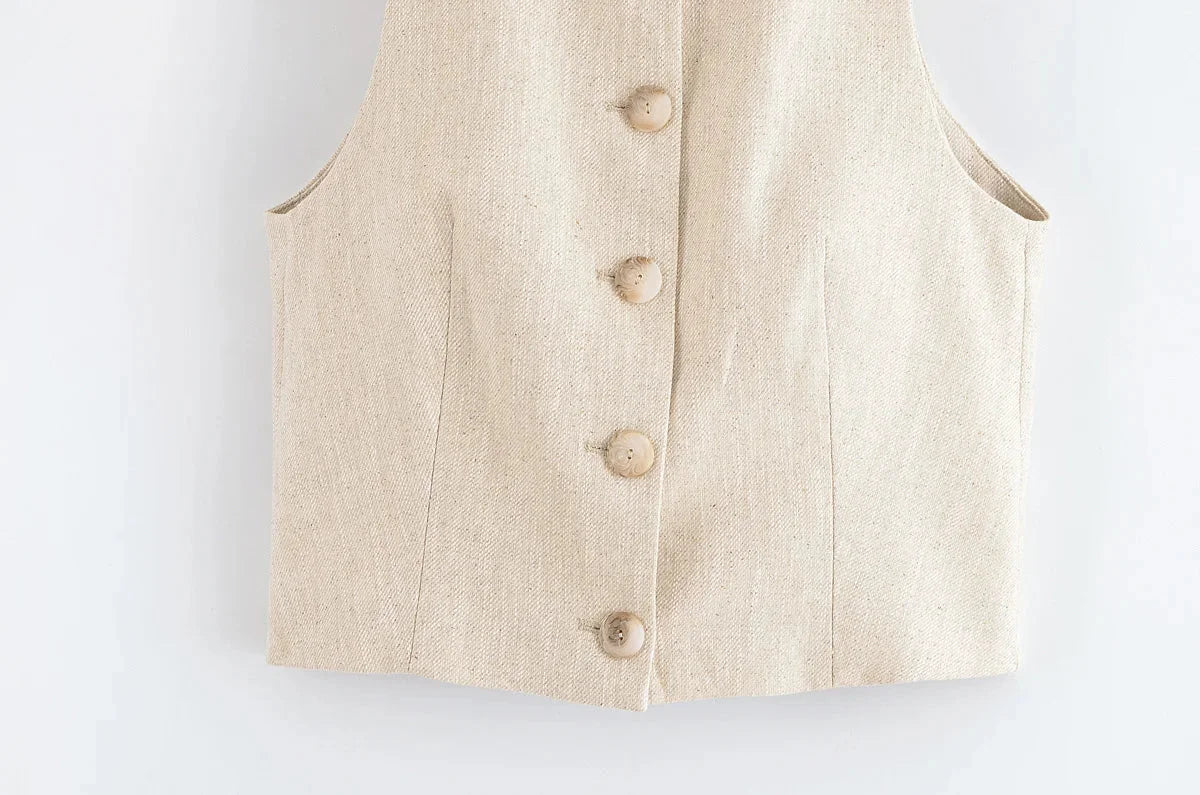 Conjunto Colete e Calça Reta de Alfaiataria Cintura Alta Lenogue