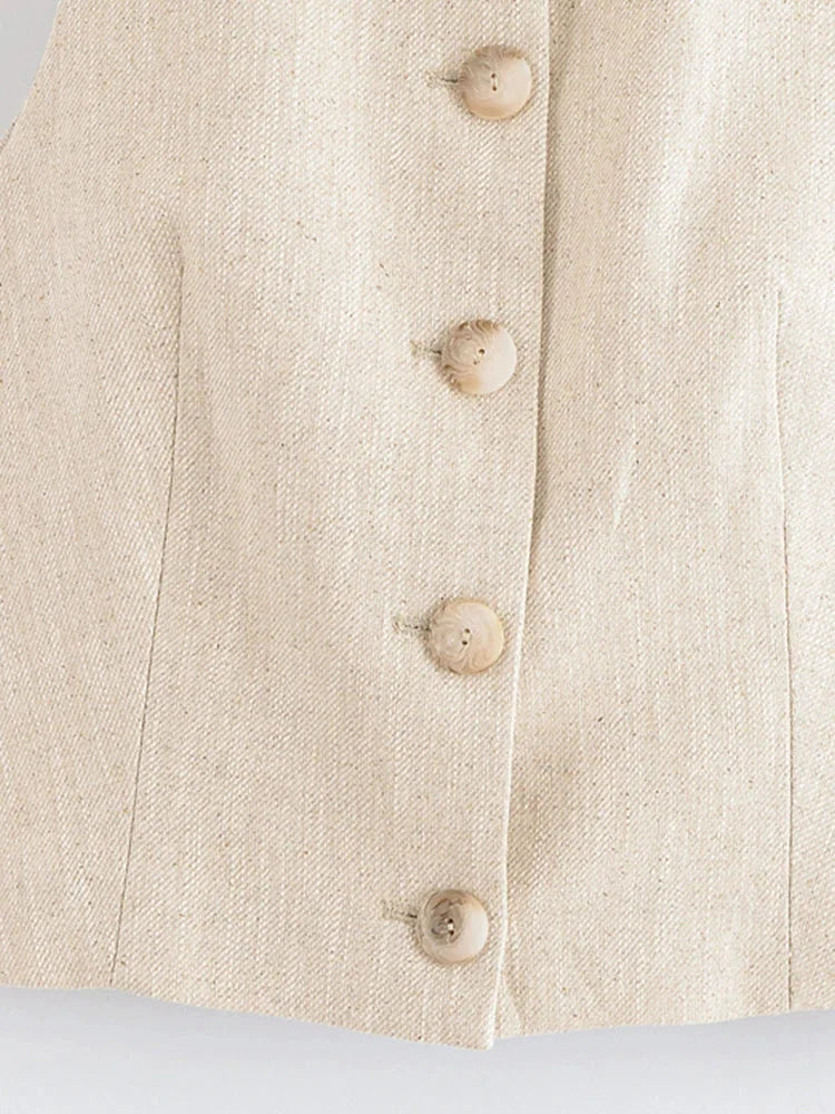 Conjunto Colete e Calça Reta de Alfaiataria Cintura Alta Lenogue