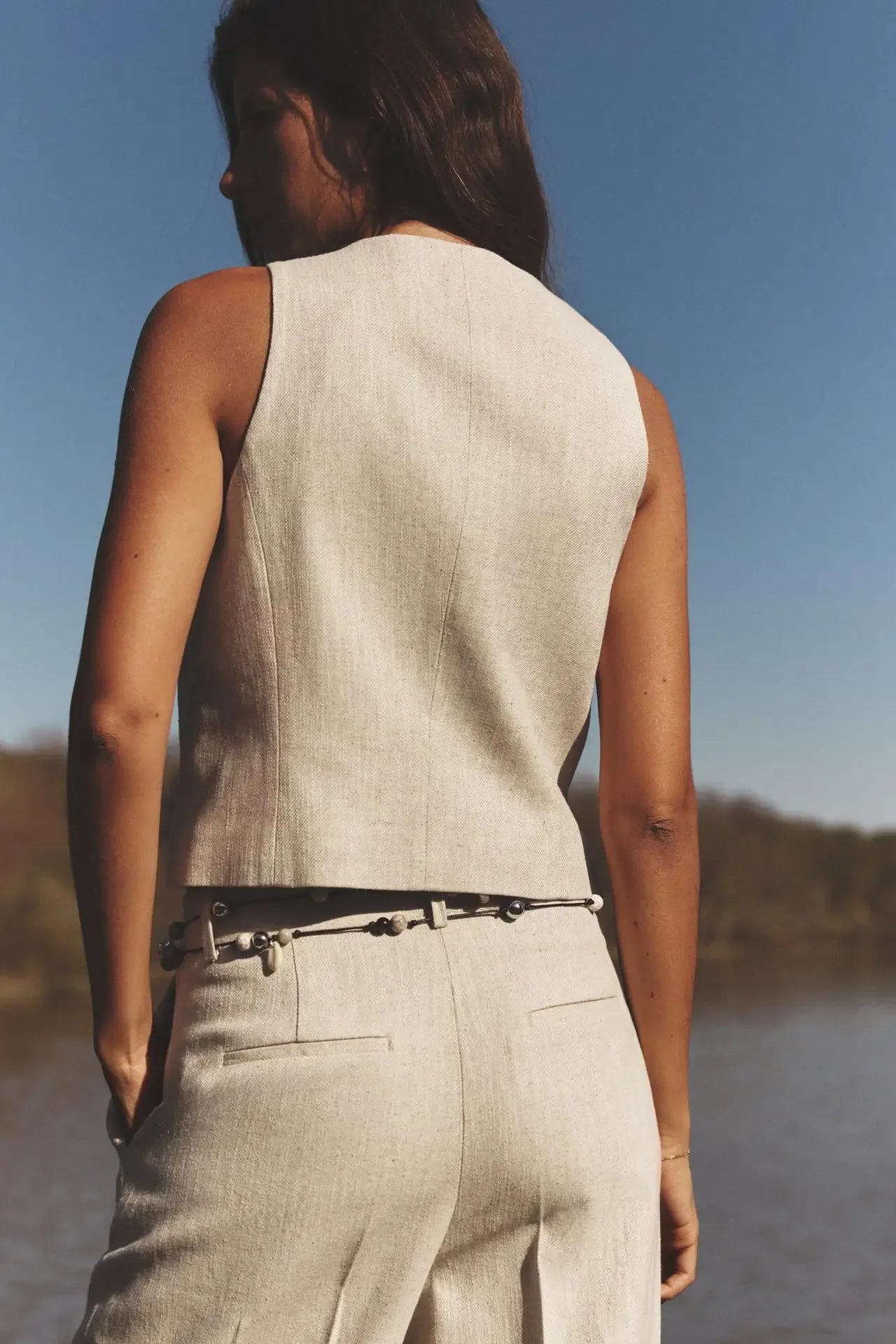 Conjunto Colete e Calça Reta de Alfaiataria Cintura Alta Lenogue