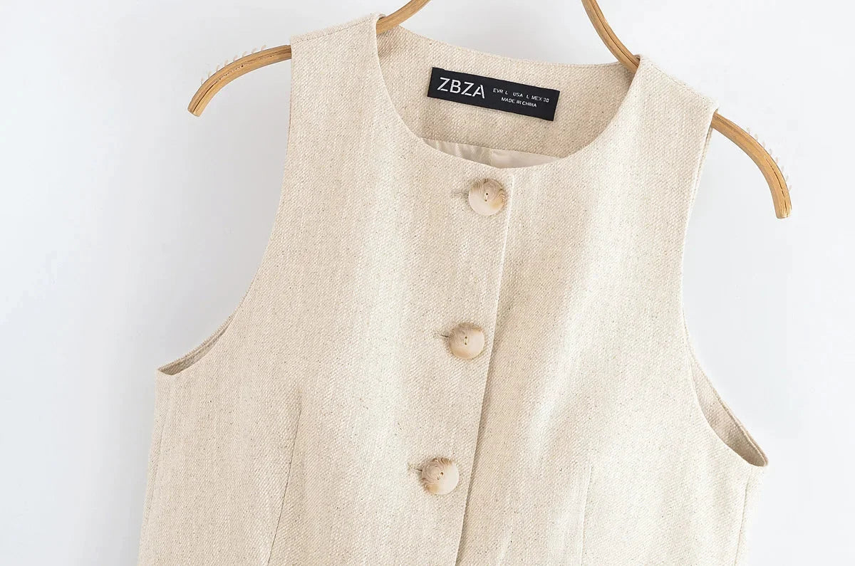 Conjunto Colete e Calça Reta de Alfaiataria Cintura Alta Lenogue