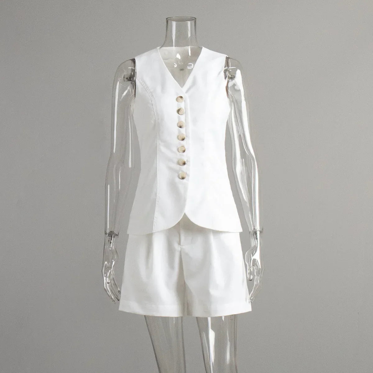 Conjunto Colete e Shorts em Alfaiataria Leve de Algodão Lenogue