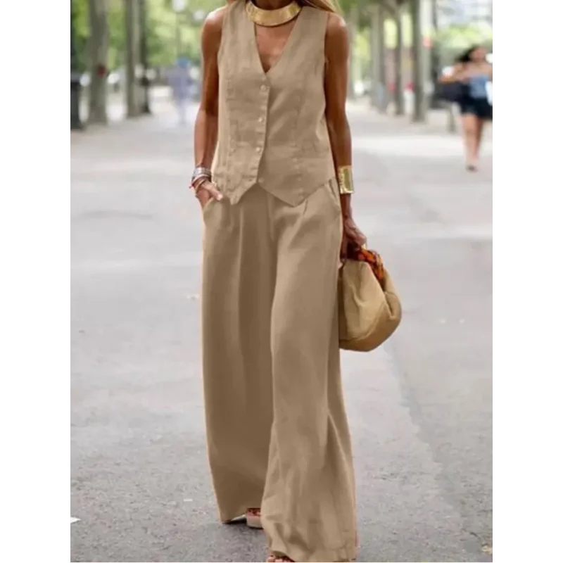 Conjunto de Alfaiataria Casual Chic para Trabalho Lenogue Caqui / p