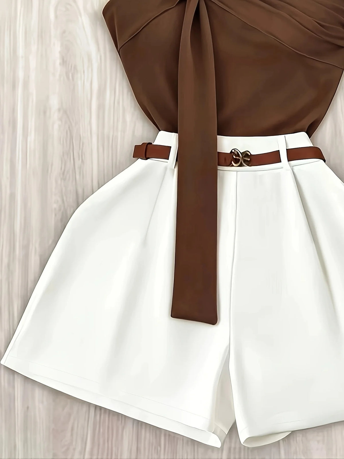 Conjunto de Tricô com Top Frente Única Marrom Chic Lenogue