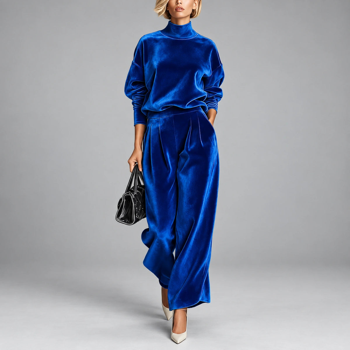 Conjunto de Veludo com Gola Alta e Manga Longa Couture Lenogue