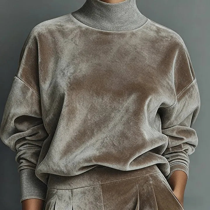 Conjunto de Veludo com Gola Alta e Manga Longa Couture Lenogue