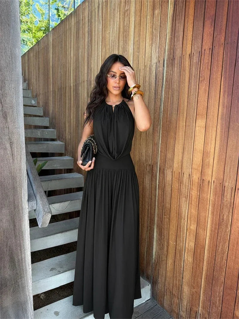 Conjunto Halter Backless Franzido Pantalona Festa Elegante Lenogue