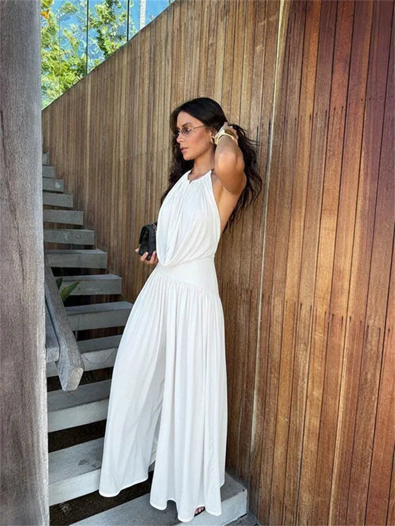 Conjunto Halter Backless Franzido Pantalona Festa Elegante Lenogue