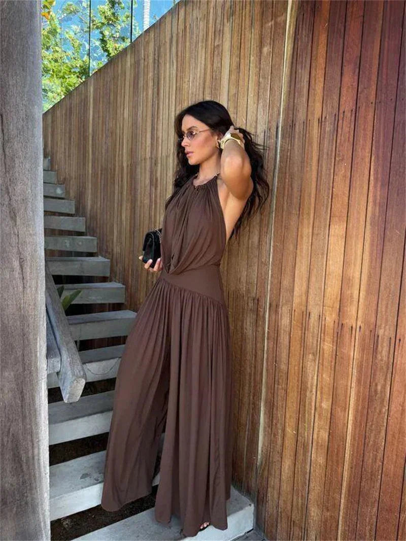Conjunto Halter Backless Franzido Pantalona Festa Elegante Lenogue
