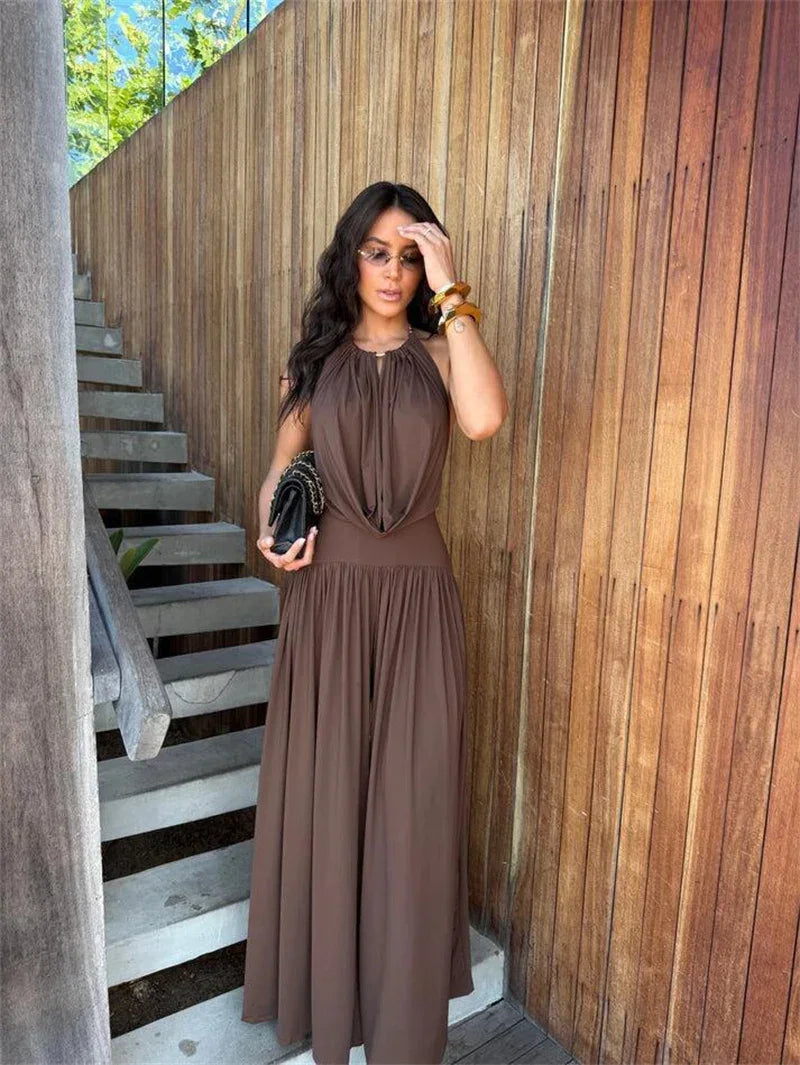Conjunto Halter Backless Franzido Pantalona Festa Elegante Lenogue