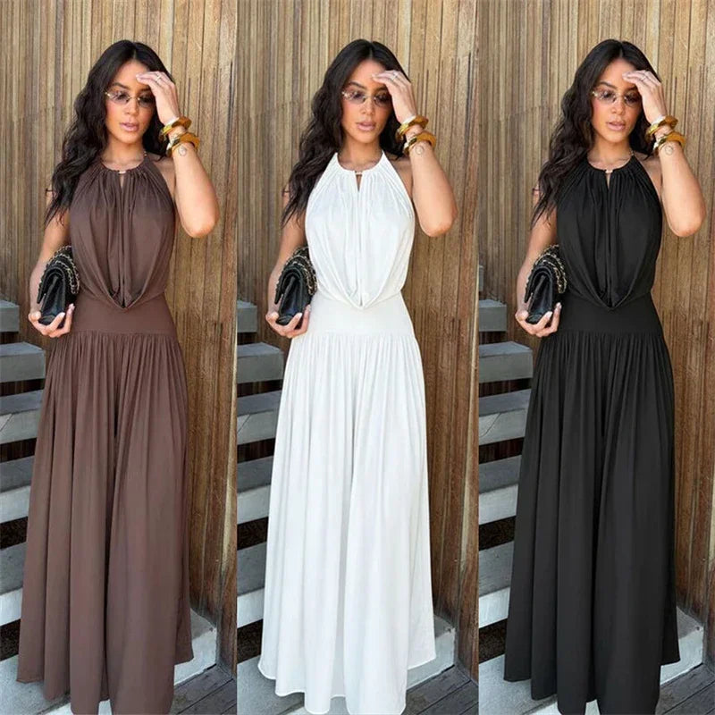 Conjunto Halter Backless Franzido Pantalona Festa Elegante Lenogue