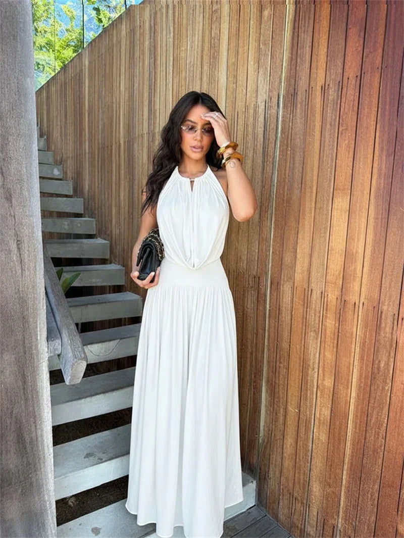 Conjunto Halter Backless Franzido Pantalona Festa Elegante Lenogue